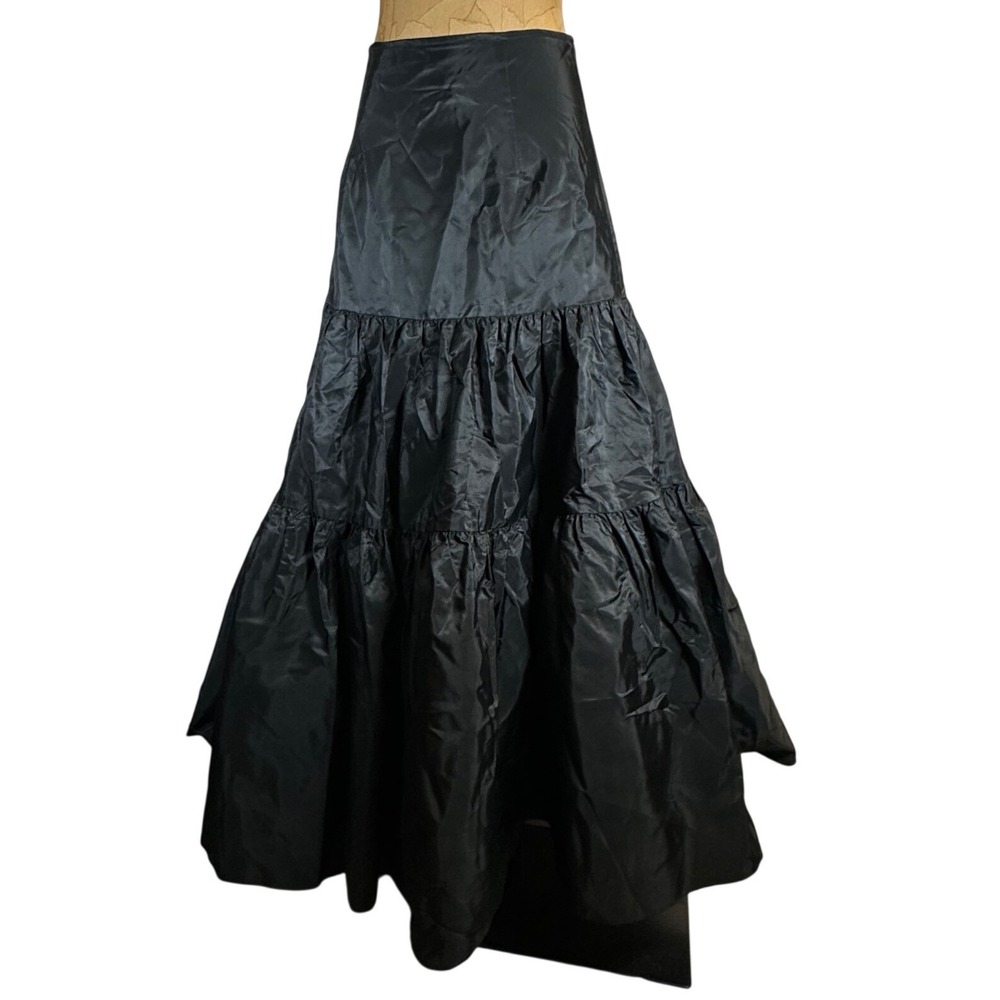 Vintage Black Taffeta Tiered Maxi Skirt Ballgown Full Skirt Jessica McClintock